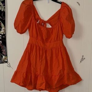 Vibrant Orange Puff Sleeve Dress